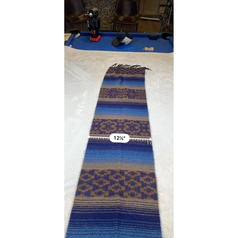 Striped Geometric Pattern Scarf Made in‎ Italy Acrylic Blue Brown Fringed